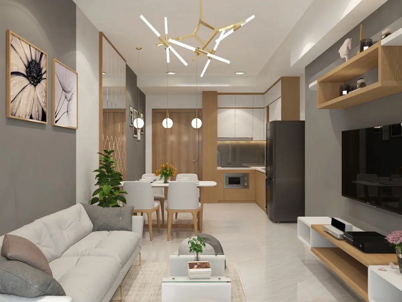 Thiết kế thi công căn hộ 55m² theo phong cách hiện đại, sử dụng nội thất thông minh giúp không gian nhỏ trở nên tiện nghi